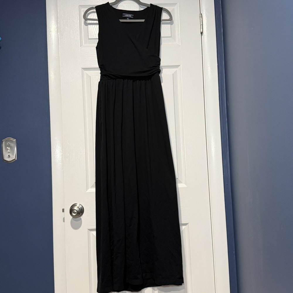 Lands End Faux Wrap Sleeveless Maxi Dress Womens XS (2-4) Stretch Comfy